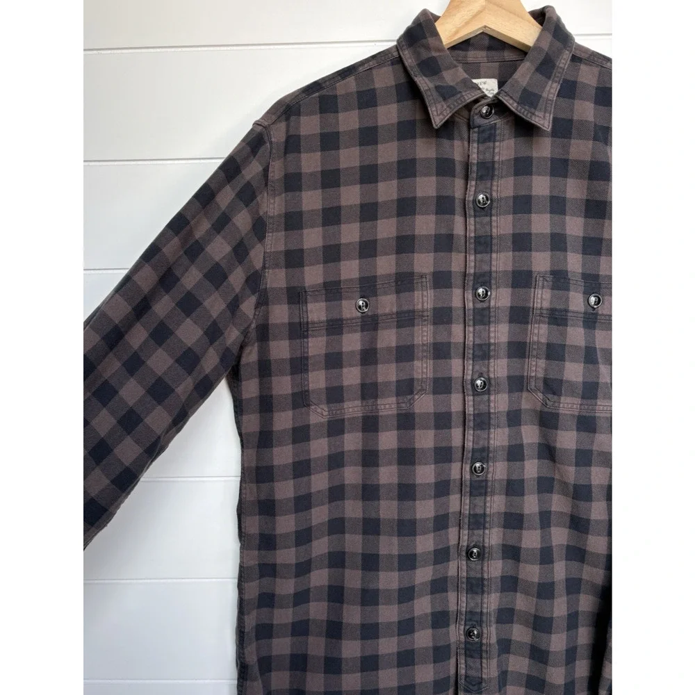J CREW Buffalo Plaid Cotton Flannel Shirt Brown Black Button Up Mens M Casual